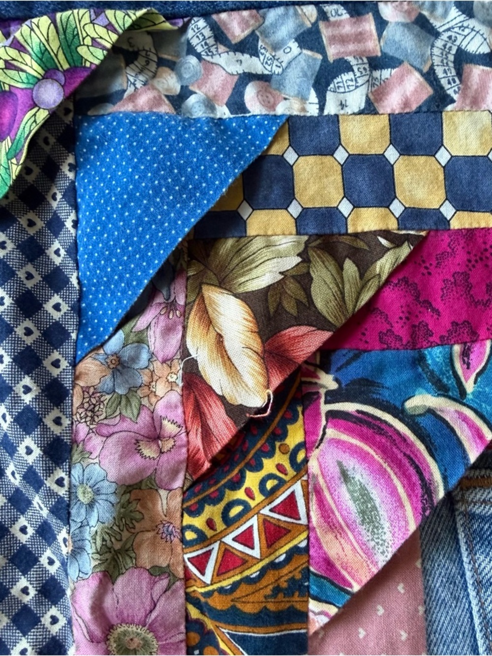 Denim  Quilt Boho Patchwork 60x80 Folk Art Dorm Decor - Picture 11 of 15